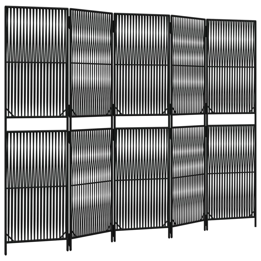 Kamerscherm 5 panelen poly rattan zwart 1 245 x 180 cm