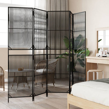 Kamerscherm 5 panelen poly rattan zwart 1 245 x 180 cm