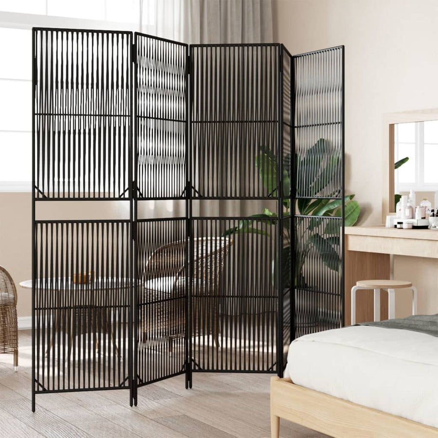 Kamerscherm 5 panelen poly rattan zwart 1 245 x 180 cm