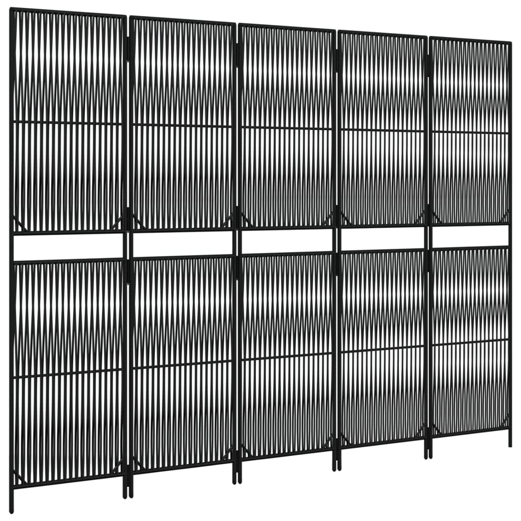 Kamerscherm 5 panelen poly rattan zwart 1 245 x 180 cm