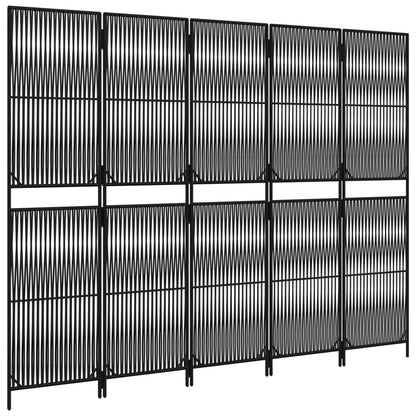 Kamerscherm 5 panelen poly rattan zwart 1 245 x 180 cm