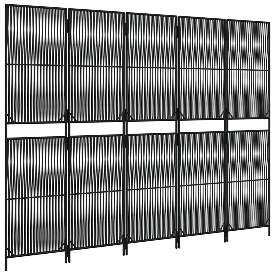 Kamerscherm 5 panelen poly rattan zwart 1 245 x 180 cm
