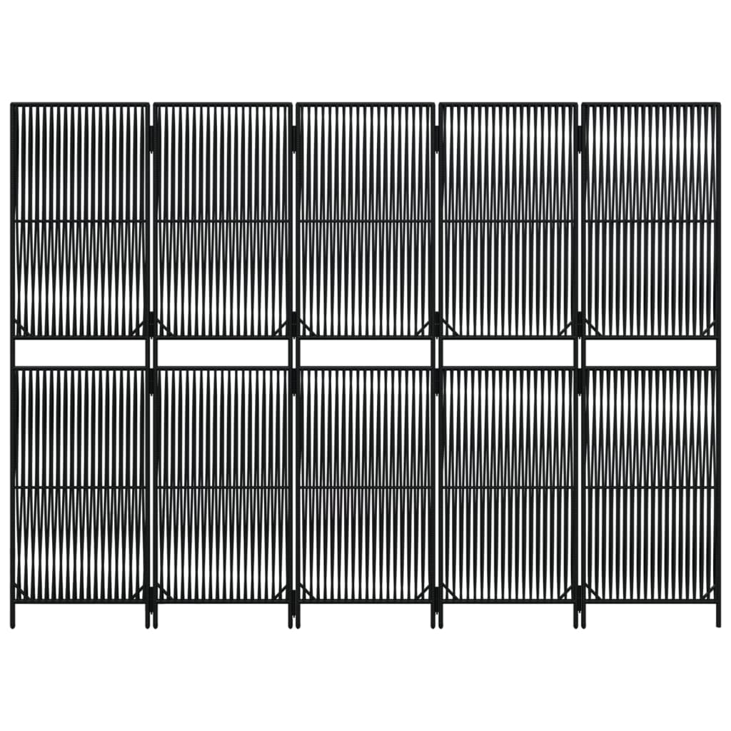 Kamerscherm 5 panelen poly rattan zwart 1 245 x 180 cm