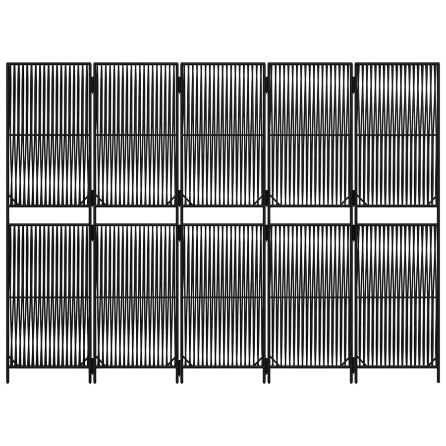 Kamerscherm 5 panelen poly rattan zwart 1 245 x 180 cm