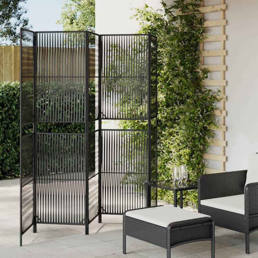 Kamerscherm 5 panelen poly rattan zwart 1 245 x 180 cm