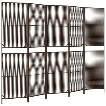 Kamerscherm 5 Panelen Poly Rattan Bruin 245 x 180 cm Lijngeweven