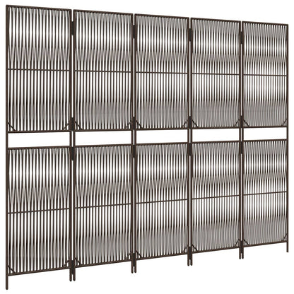 Kamerscherm 5 Panelen Poly Rattan Bruin 245 x 180 cm Lijngeweven
