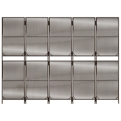 Kamerscherm 5 Panelen Poly Rattan Bruin 245 x 180 cm Lijngeweven