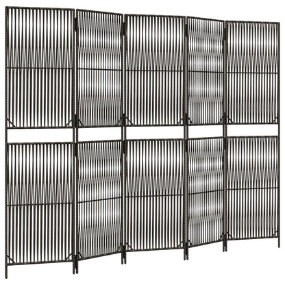 Kamerscherm 5 Panelen Poly Rattan Grijs 245 x 180 cm Lijngeweven