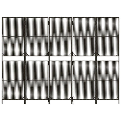 Kamerscherm 5 Panelen Poly Rattan Grijs 245 x 180 cm Lijngeweven