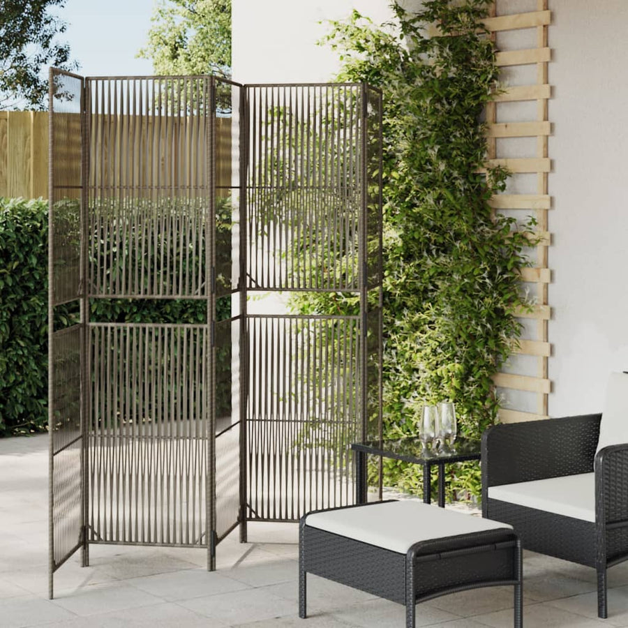 Kamerscherm 5 Panelen Poly Rattan Grijs 245 x 180 cm Lijngeweven