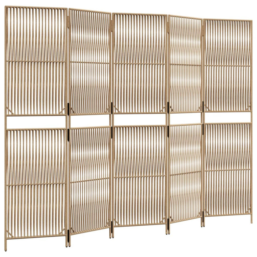 Kamerscherm 5 panelen poly rattan beige 1 245 x 180 cm