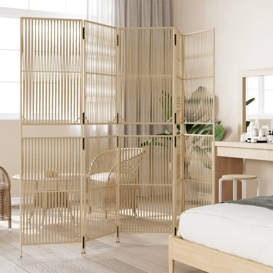 Kamerscherm 5 panelen poly rattan beige 1 245 x 180 cm