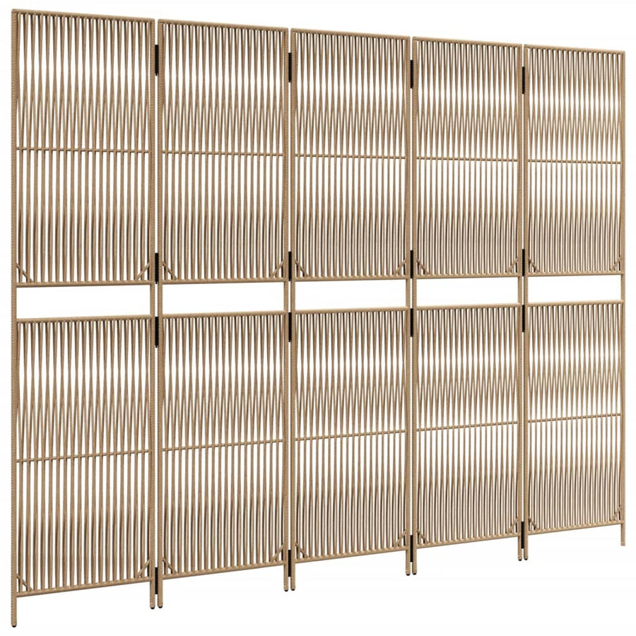 Kamerscherm 5 panelen poly rattan beige 1 245 x 180 cm