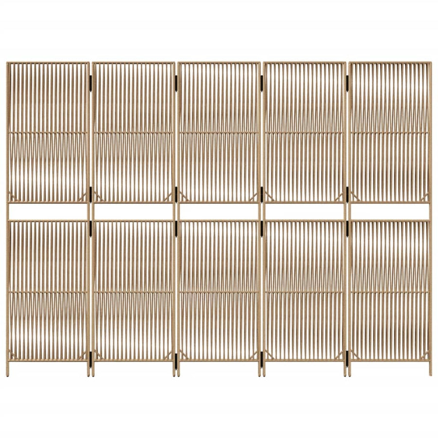 Kamerscherm 5 panelen poly rattan beige 1 245 x 180 cm