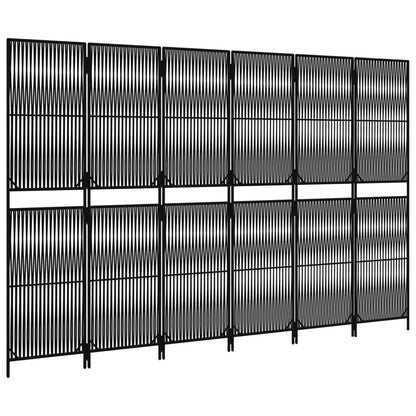 Kamerscherm 6 Panelen Poly Rattan Zwart 294 x 180 cm Lijngeweven