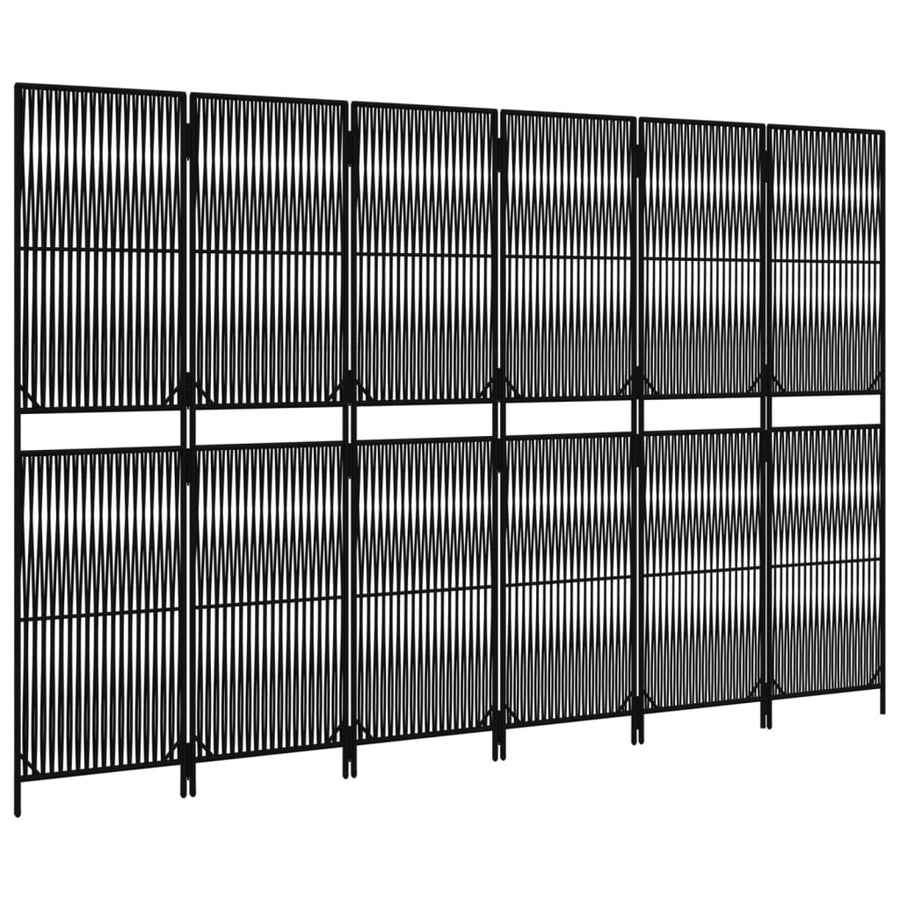 Kamerscherm 6 Panelen Poly Rattan Zwart 294 x 180 cm Lijngeweven