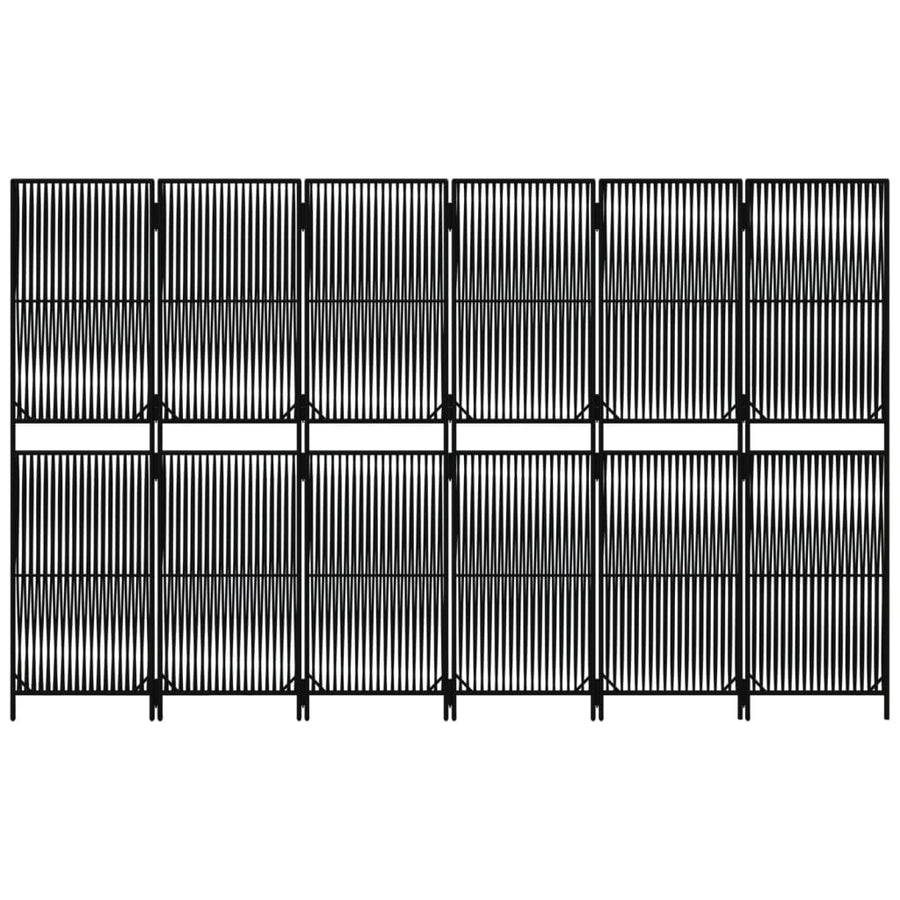 Kamerscherm 6 Panelen Poly Rattan Zwart 294 x 180 cm Lijngeweven