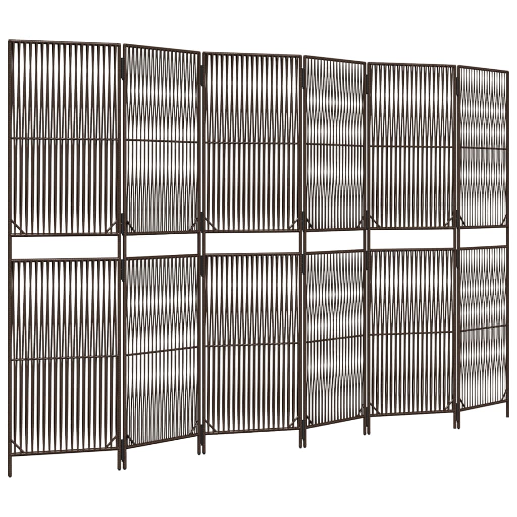 Kamerscherm 6 Panelen Poly Rattan Bruin 294 x 180 cm Lijngeweven