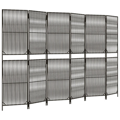 Kamerscherm 6 Panelen Poly Rattan Grijs 294 x 180 cm Lijngeweven