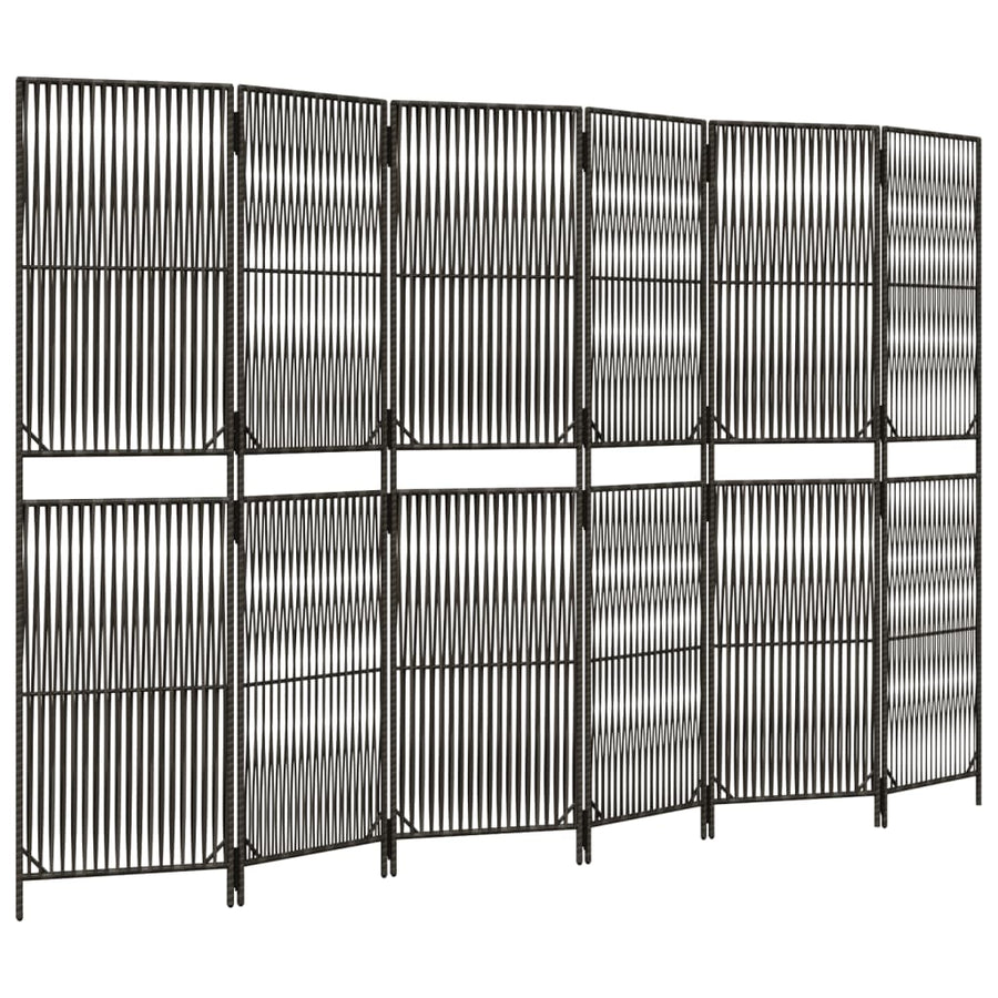 Kamerscherm 6 Panelen Poly Rattan Grijs 294 x 180 cm Lijngeweven