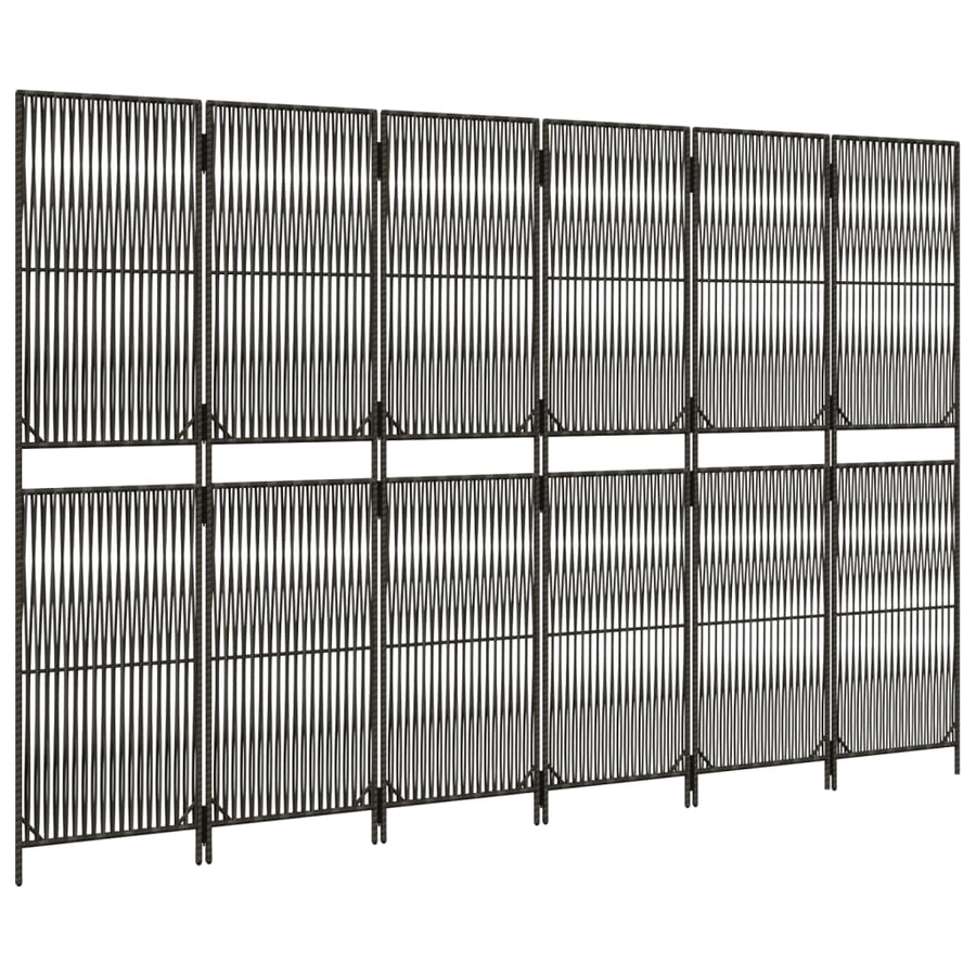 Kamerscherm 6 Panelen Poly Rattan Grijs 294 x 180 cm Lijngeweven