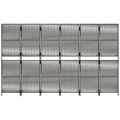 Kamerscherm 6 Panelen Poly Rattan Grijs 294 x 180 cm Lijngeweven