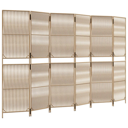 Kamerscherm 6 Panelen Poly Rattan Beige 294 x 180 cm Lijngeweven