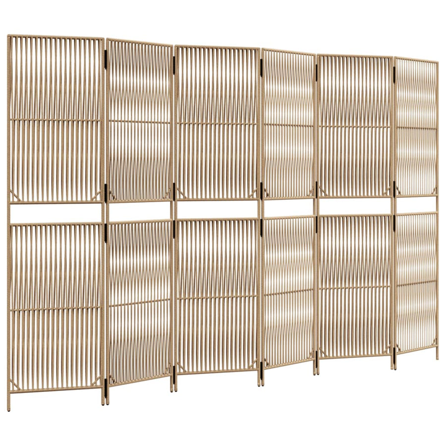 Kamerscherm 6 Panelen Poly Rattan Beige 294 x 180 cm Lijngeweven
