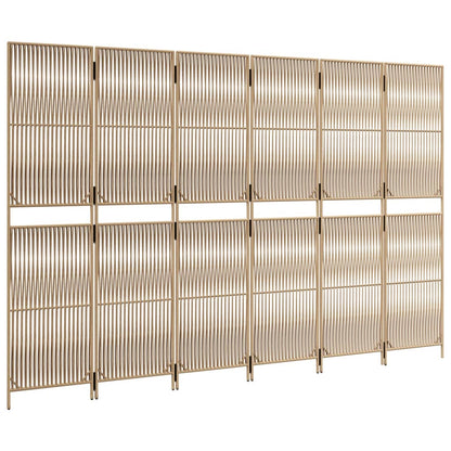 Kamerscherm 6 Panelen Poly Rattan Beige 294 x 180 cm Lijngeweven