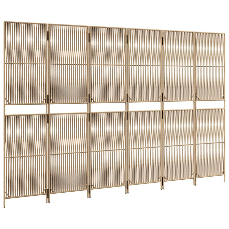 Kamerscherm 6 Panelen Poly Rattan Beige 294 x 180 cm Lijngeweven