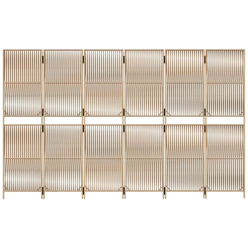 Kamerscherm 6 Panelen Poly Rattan Beige 294 x 180 cm Lijngeweven