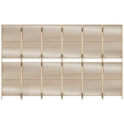 Kamerscherm 6 Panelen Poly Rattan Beige 294 x 180 cm Lijngeweven