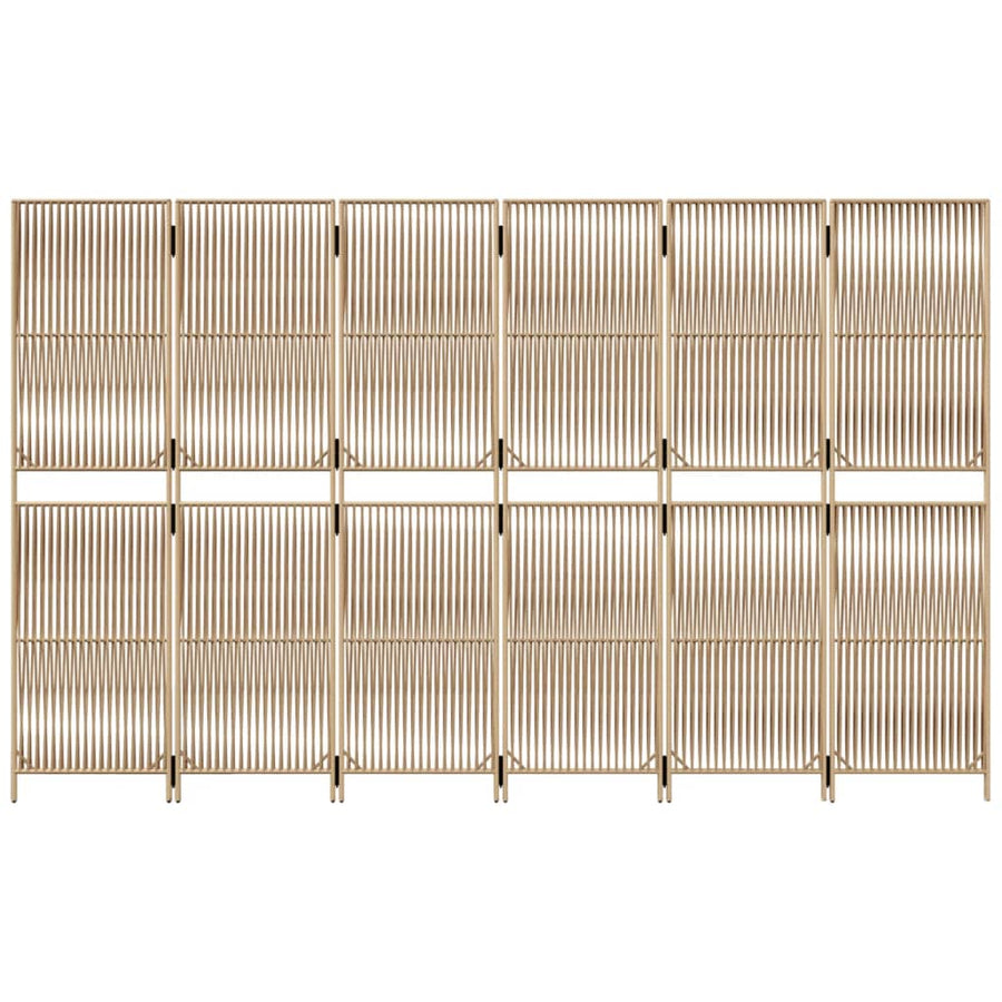 Kamerscherm 6 Panelen Poly Rattan Beige 294 x 180 cm Lijngeweven