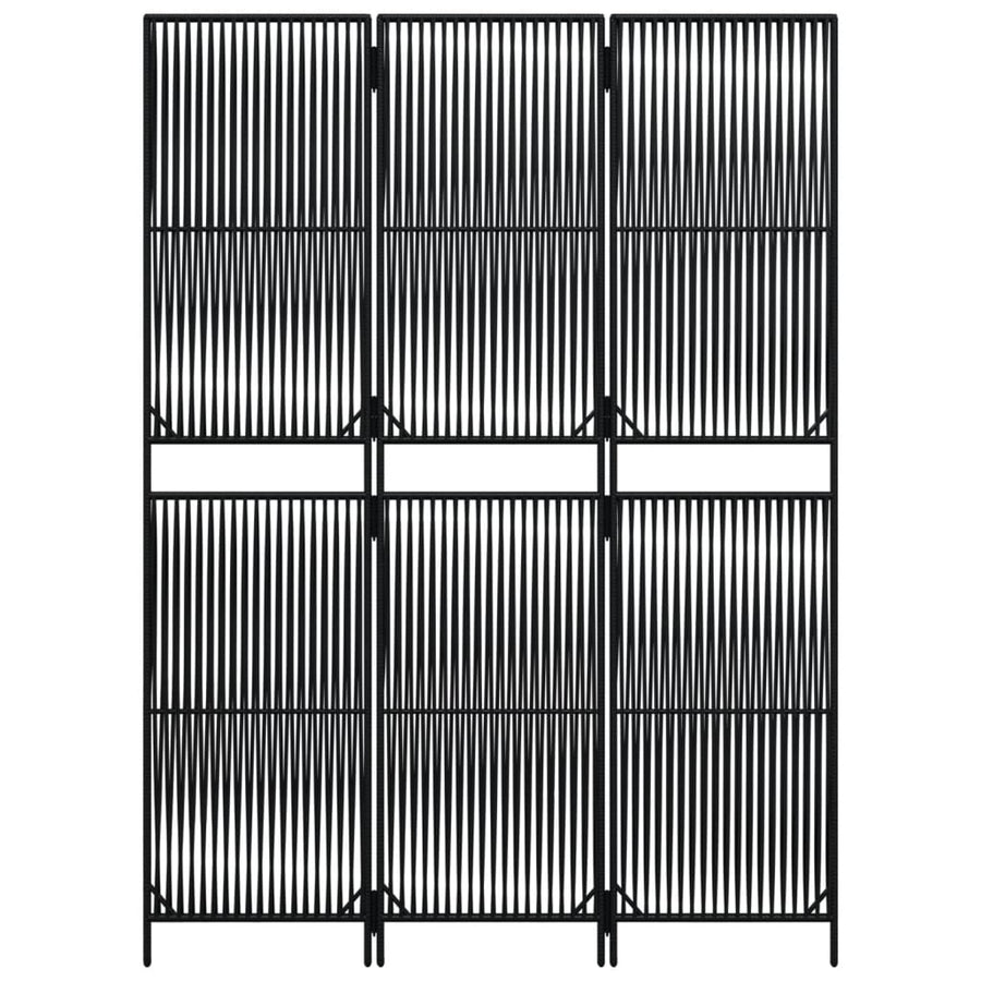 Kamerscherm 3 Panelen Poly Rattan Zwart 147 x 200 cm Lijngeweven