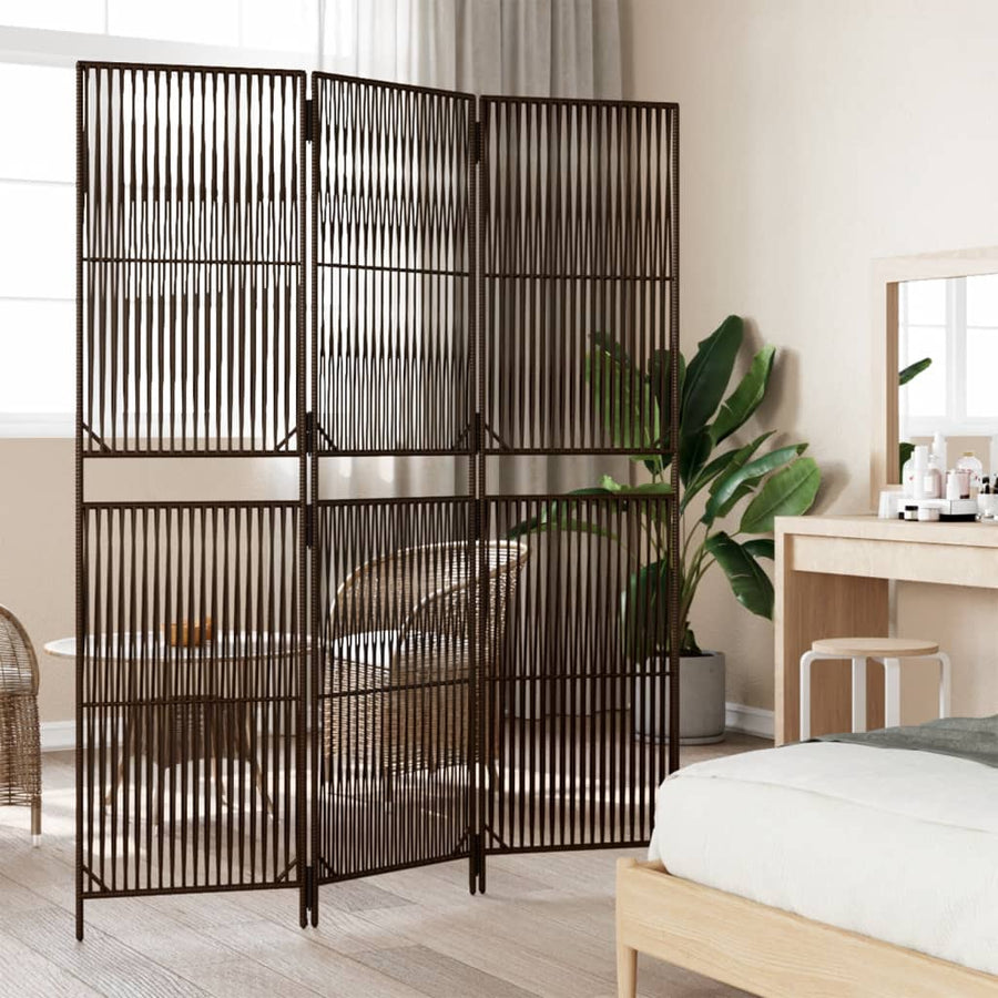 Kamerscherm 3 panelen poly rattan bruin 1 147 x 200 cm