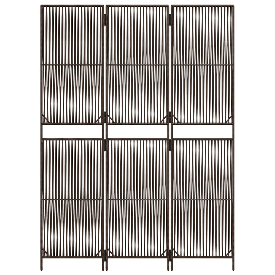 Kamerscherm 3 panelen poly rattan bruin 1 147 x 200 cm