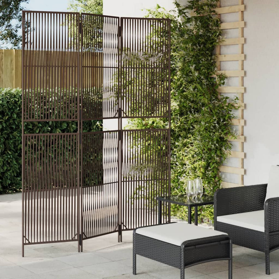 Kamerscherm 3 panelen poly rattan bruin 1 147 x 200 cm