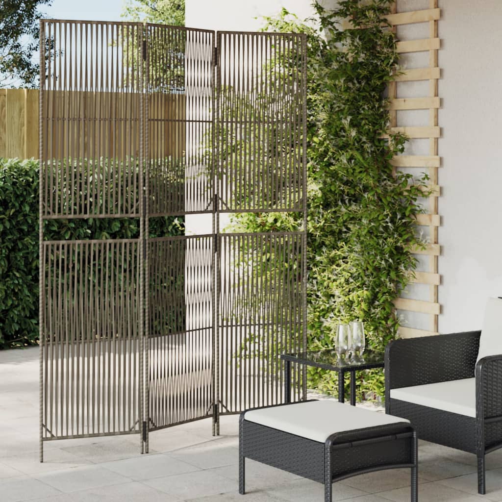 Kamerscherm 3 panelen poly rattan grijs 147 x 200 cm Lijngeweven
