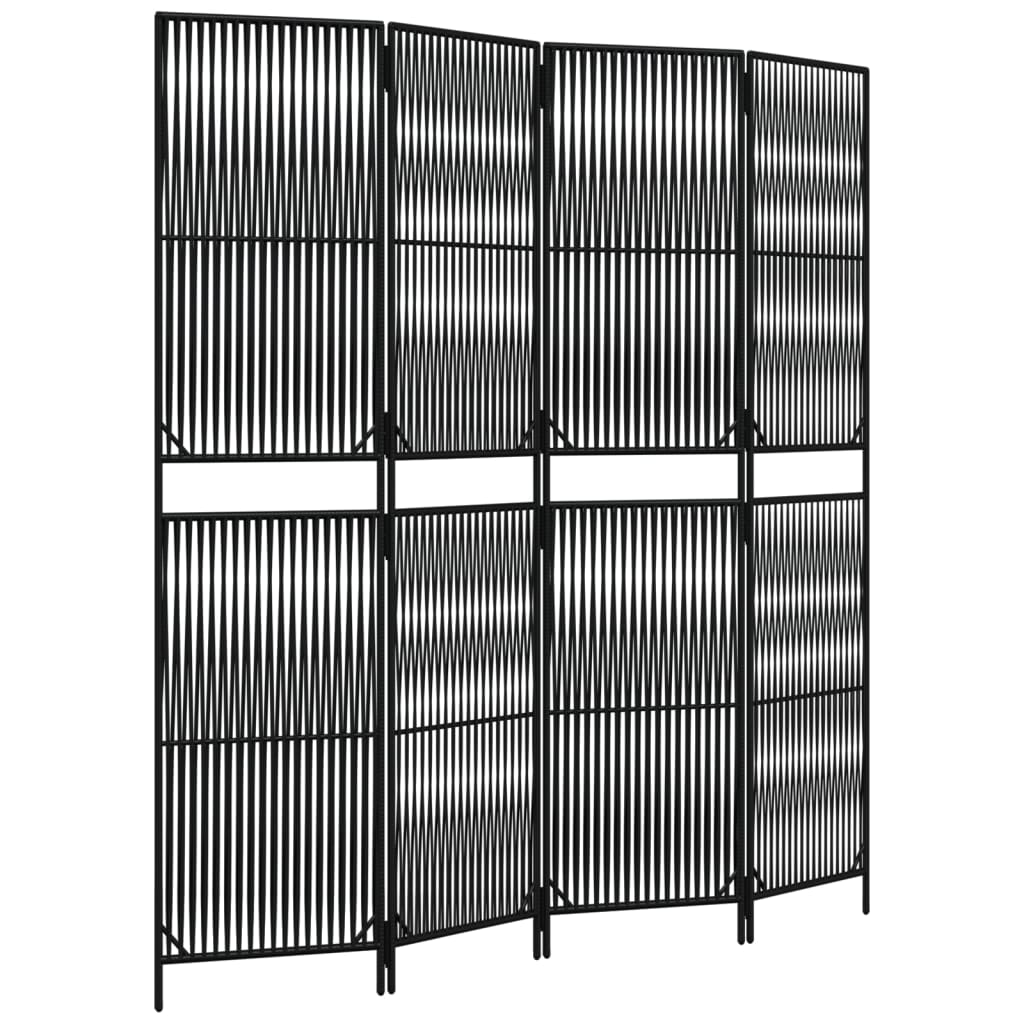 Kamerscherm 4 panelen poly rattan zwart 196 x 200 cm Lijngeweven