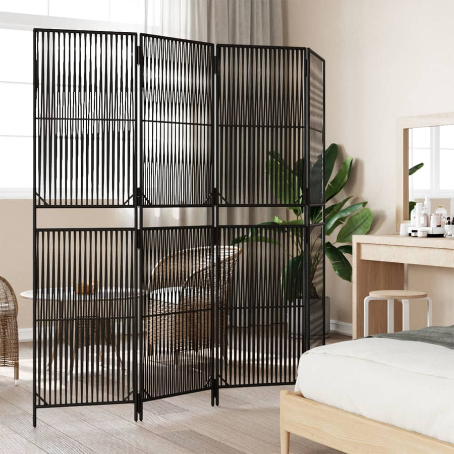 Kamerscherm 4 panelen poly rattan zwart 196 x 200 cm Lijngeweven