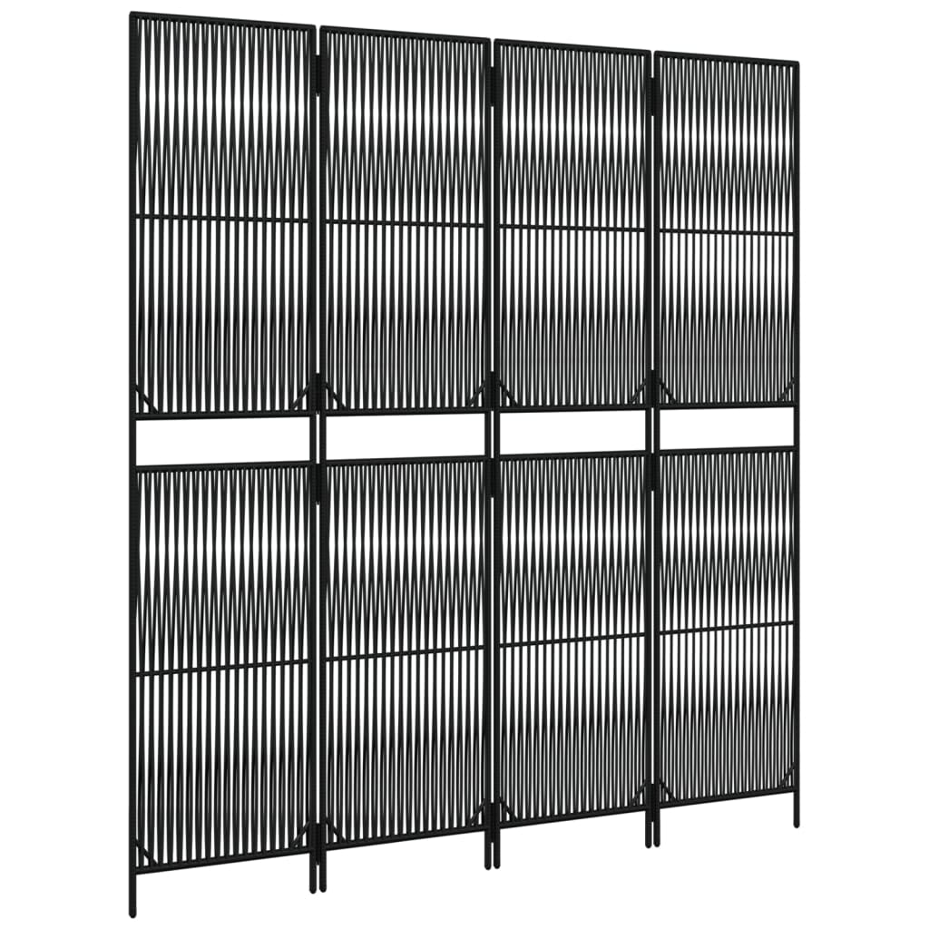 Kamerscherm 4 panelen poly rattan zwart 196 x 200 cm Lijngeweven