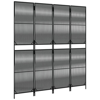Kamerscherm 4 panelen poly rattan zwart 196 x 200 cm Lijngeweven