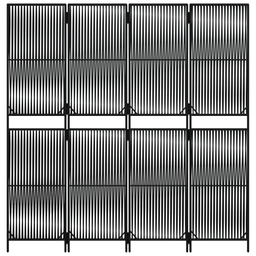 Kamerscherm 4 panelen poly rattan zwart 196 x 200 cm Lijngeweven