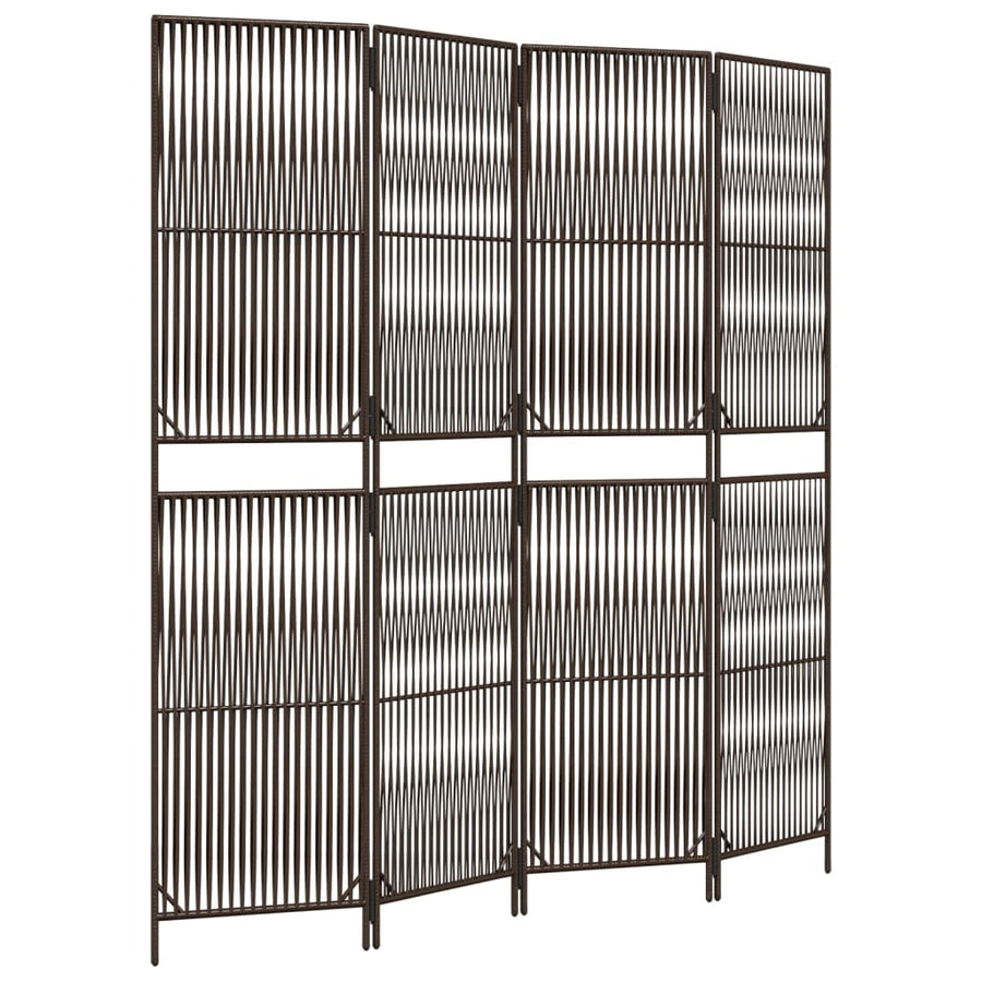Kamerscherm 4 Panelen Poly Rattan Bruin 196 x 200 cm Lijngeweven