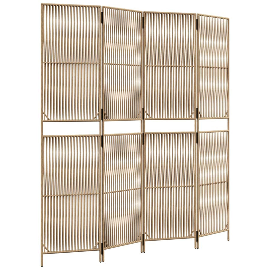 Kamerscherm 4 Panelen Poly Rattan Beige 196 x 200 cm Lijngeweven