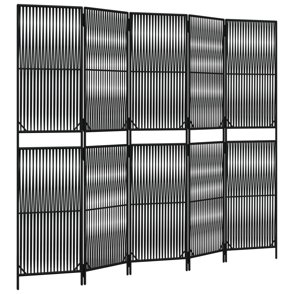 Kamerscherm 5 Panelen Poly Rattan Zwart 245 x 200 cm Lijngeweven