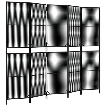 Kamerscherm 5 Panelen Poly Rattan Zwart 245 x 200 cm Lijngeweven
