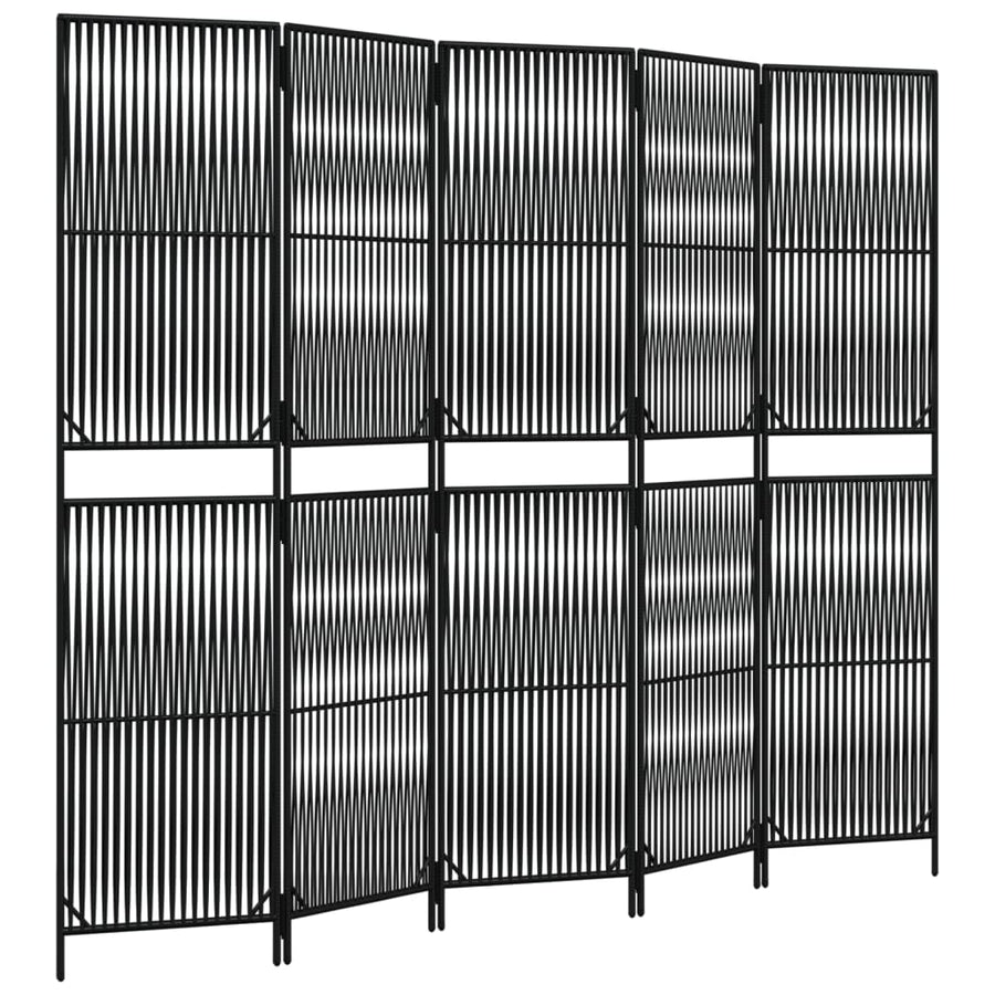 Kamerscherm 5 Panelen Poly Rattan Zwart 245 x 200 cm Lijngeweven