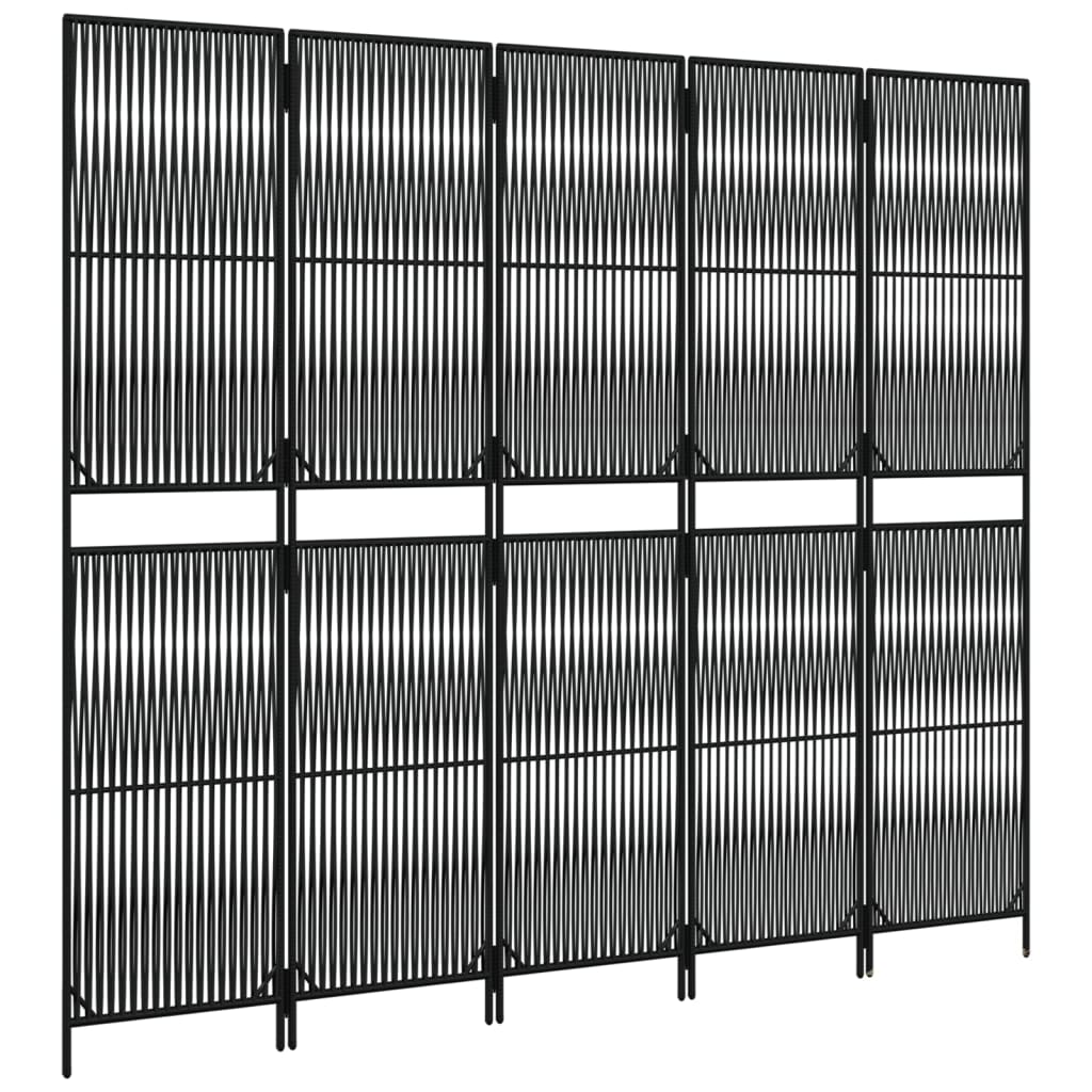 Kamerscherm 5 Panelen Poly Rattan Zwart 245 x 200 cm Lijngeweven